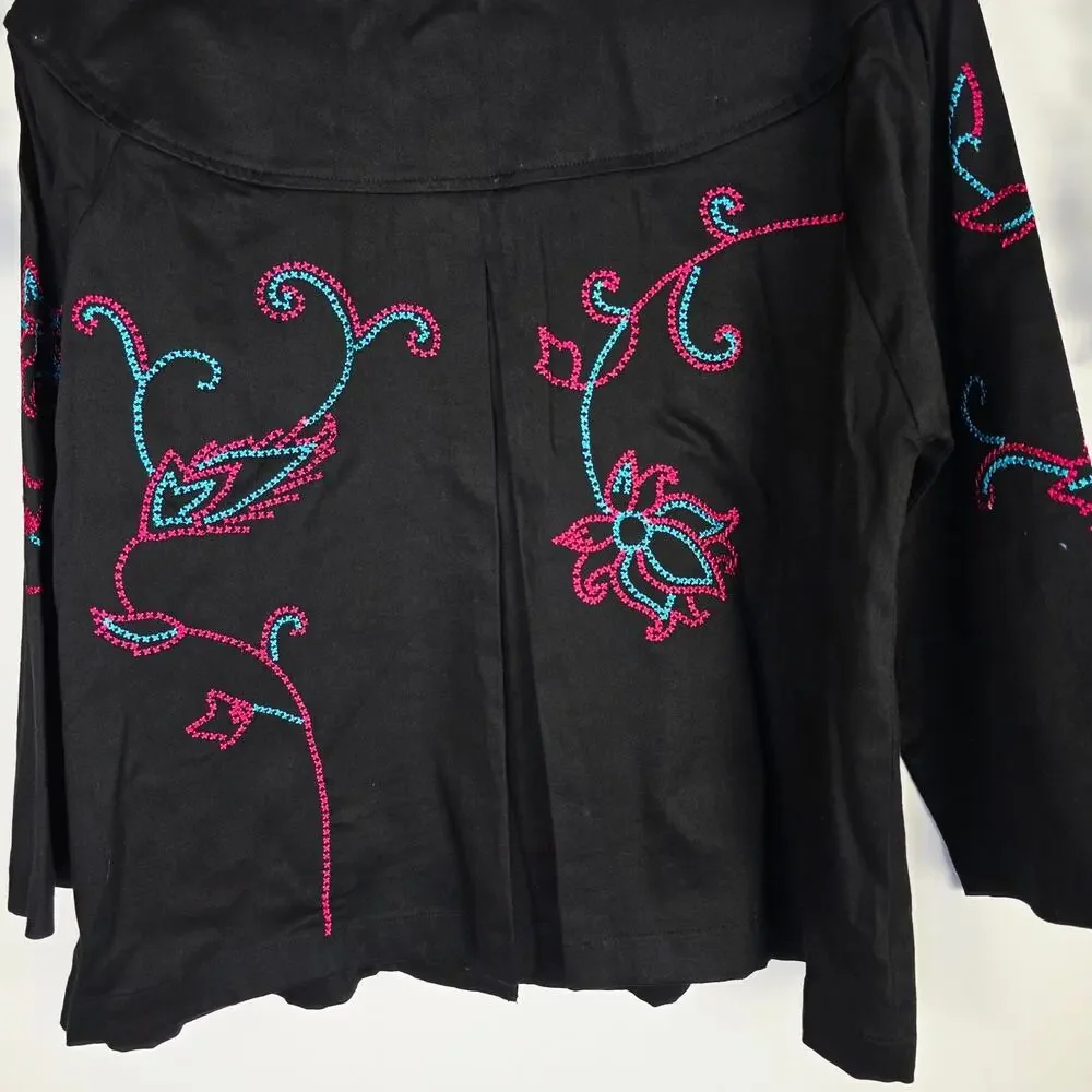 Choices Jacket Large Black Pink Floral Embroidered Rodeo Boho Cowgirl Western